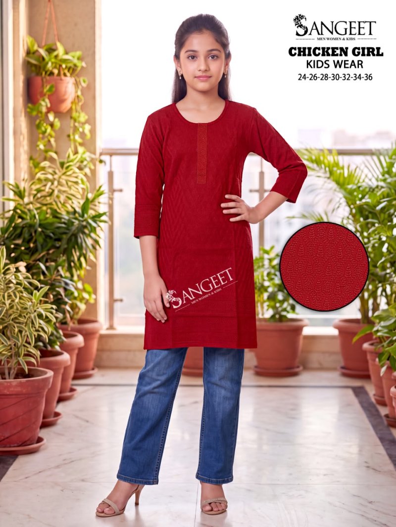 Chicken Girl By Sangeet Kids Rayon Chikan Schiffli Kurti 